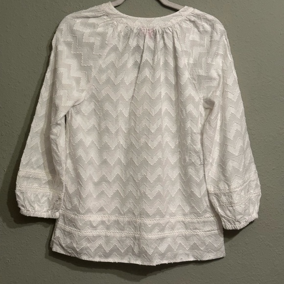 Trina Turk White 3/4 Sleeve V-Neck Blouse - Picture 4 of 9